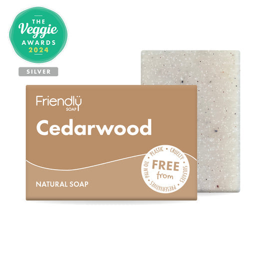 Friendly Soap Cedarwood natural soap bar and packaging