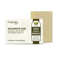 Friendly Soap Rosemary Rice Protein and Organic Argan Oil shampoo bar and packaging