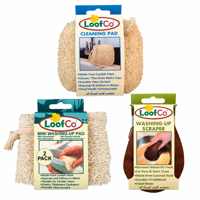 Plastic Free Refills, LoofCo Washing-Up Pack – current product photographs arranged on white